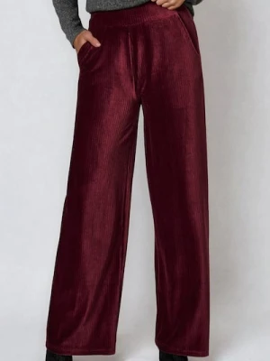 Sinsay - Prążkowane spodnie wide leg - bordowy