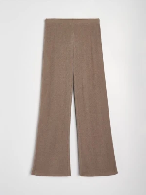 Sinsay - Prążkowane spodnie wide leg - brązowy