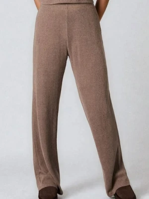 Sinsay - Prążkowane spodnie wide leg - brązowy