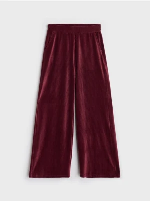 Sinsay - Prążkowane spodnie wide leg - czerwony