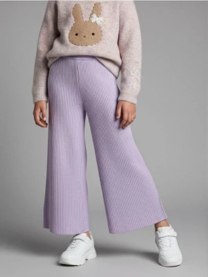 Sinsay - Prążkowane spodnie wide leg - fioletowy