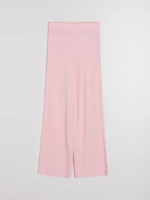 Sinsay - Prążkowane spodnie wide leg - różowy