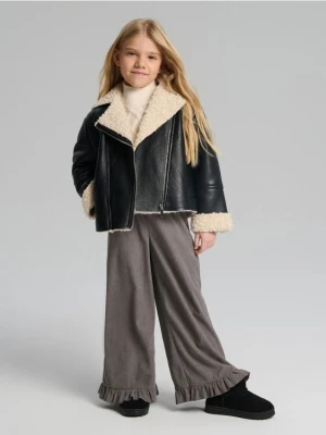 Sinsay - Prążkowane spodnie wide leg - szary