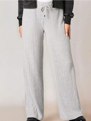 Sinsay - Prążkowane spodnie wide leg - szary