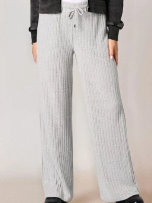 Sinsay - Prążkowane spodnie wide leg - szary