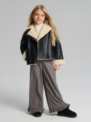 Sinsay - Prążkowane spodnie wide leg - szary