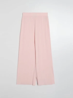 Sinsay - Prążkowane spodnie wide leg z gumką w pasie - różowy