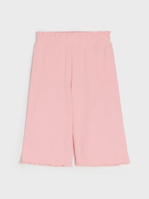 Sinsay - Prążkowane spodnie wide leg z ozdobnymi falbankami - różowy