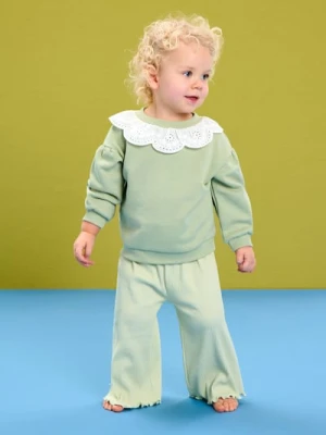 Sinsay - Prążkowane spodnie wide leg - zielony