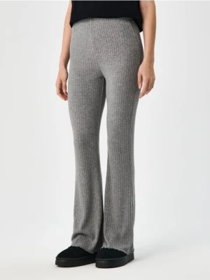 Sinsay - Prążkowane spodnie z szeroką nogawką - szary