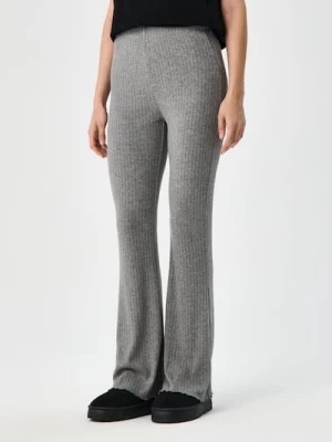 Sinsay - Prążkowane spodnie z szeroką nogawką - szary