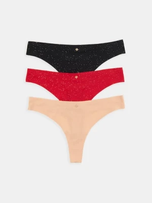 Sinsay - Prążkowane stringi 3 pack - wielobarwny