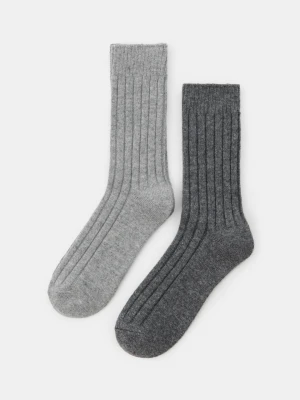 Sinsay - Prążkowane wysokie skarpetki z domieszką wełny 2 pack - wielobarwny