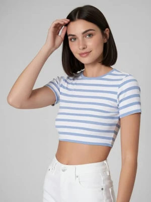 Zdjęcie produktu Sinsay - Prążkowany crop top w paski - niebieski