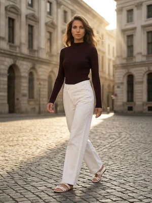 Sinsay - Prążkowany golf - bordowy