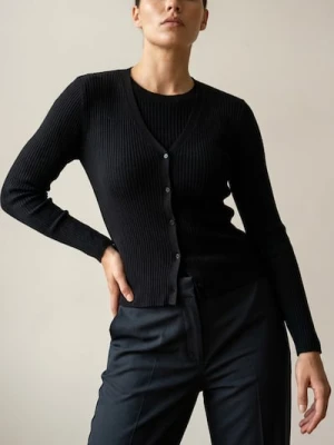 Sinsay - Prążkowany kardigan zapinany na guziki - czarny