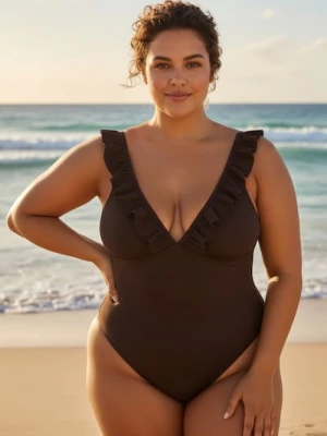 Sinsay - Prążkowany kostium kąpielowy - brązowy