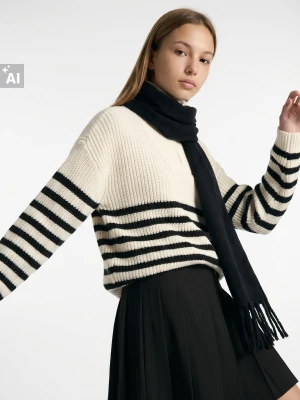 Sinsay - Prążkowany sweter half-zip w paski z bawełną - wielobarwny