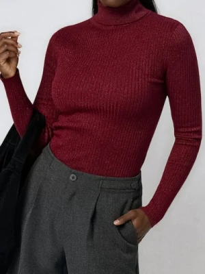 Sinsay - Prążkowany sweter - bordowy