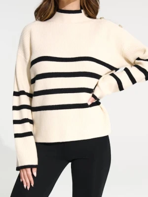 Sinsay - Prążkowany sweter z guzikami na ramieniu - wielobarwny