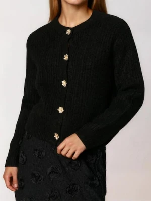 Sinsay - Prążkowany sweter z ozdobnymi guzikami - czarny