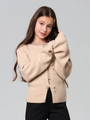Sinsay - Prążkowany sweter z ozdobnymi wiązaniami - beżowy