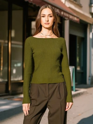 Sinsay - Prążkowany sweter z wiskozą - brązowy