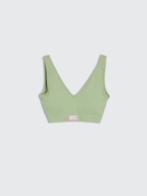 Sinsay - Prążkowany top sportowy z wyjmowanymi wkładkami - zielony