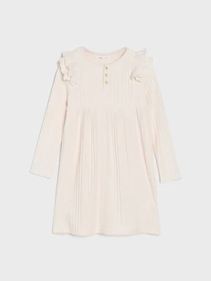 Sinsay - Puszysta sukienka prążkowana z falbankami - kremowy