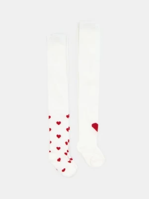 Sinsay - Rajstopy niemowlęce w serca 2 pack - kremowy