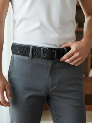 Sinsay - Regulowany pasek z metalowymi oczkami - czarny