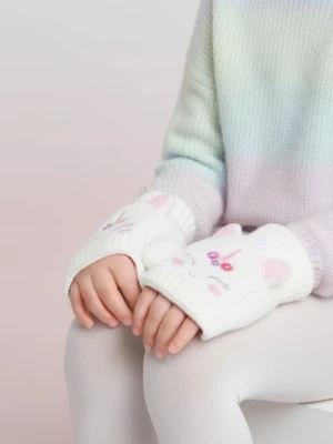 Sinsay - Rękawiczki bez palców z klapką z haftowanym wzorem - kremowy