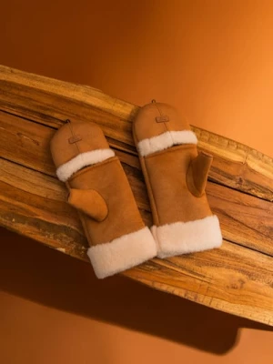 Sinsay - Rękawiczki jednopalczaste ze sztucznym futerkiem - beżowy