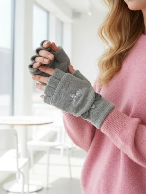 Sinsay - Rękawiczki mitenki z haftem - szary