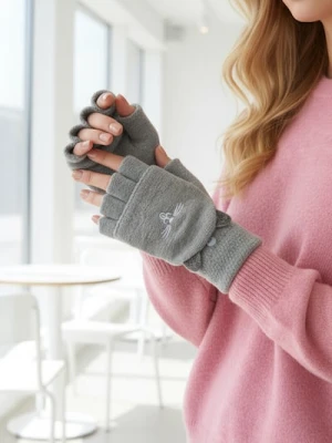 Sinsay - Rękawiczki mitenki z haftem - szary
