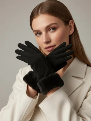 Sinsay - Rękawiczki z futerkiem ozdobnym - czarny