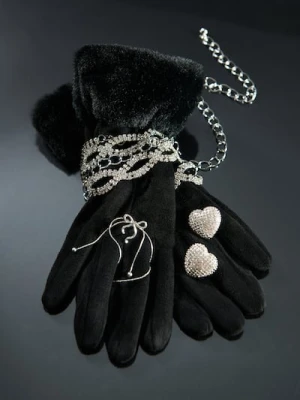 Sinsay - Rękawiczki z futerkiem ozdobnym - czarny