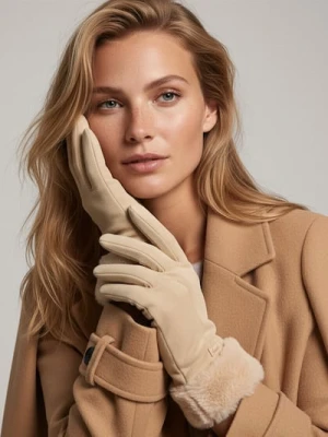 Sinsay - Rękawiczki z futerkiem sztucznym - beżowy