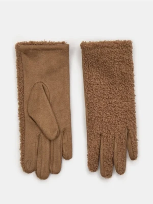 Sinsay - Rękawiczki z kożuszkiem - beżowy