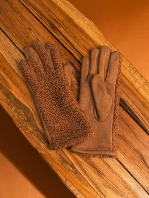 Sinsay - Rękawiczki z kożuszkiem - beżowy