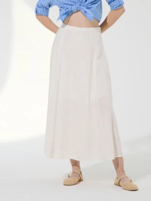 Sinsay - Rozkloszowa spódnica maxi z domieszką lnu - biały