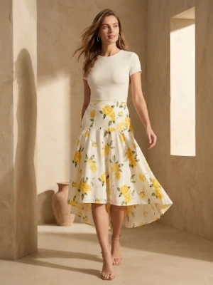 Sinsay - Rozkloszowana bawełniana spódnica midi w kwiaty - wielobarwny