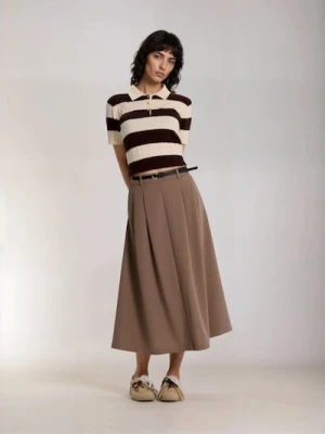 Sinsay - Rozkloszowana spódnica midi z paskiem - brązowy