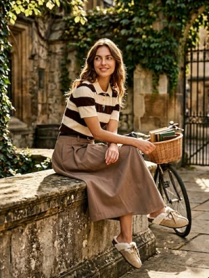 Sinsay - Rozkloszowana spódnica midi z paskiem - brązowy