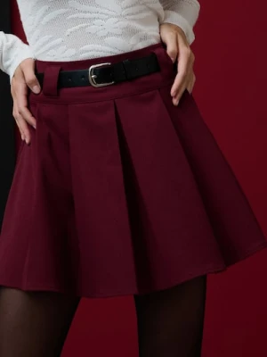 Sinsay - Rozkloszowana spódnica mini z paskiem - bordowy