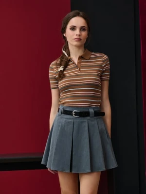 Sinsay - Rozkloszowana spódnica mini z paskiem - szary