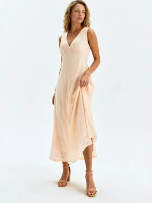 Sinsay - Rozkloszowana sukienka midi z cekinami - kremowy