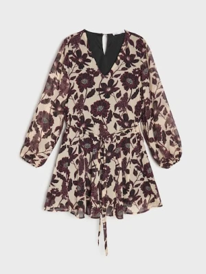 Sinsay - Rozkloszowana sukienka mini w kwiaty - wielobarwny