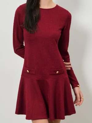 Sinsay - Rozkloszowana sukienka mini z długim rękawem - bordowy