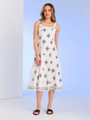 Sinsay - Rozkloszowana wzorzysta sukienka midi na ramiączkach - wielobarwny